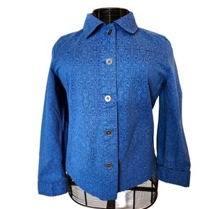 CHICO'S size1cotton/spandex blend jacket. Beautiful design in shades of …